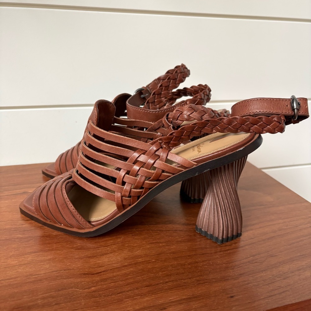 Sam Edelman Anthropologie Holland Brown Woven Ankle Strap Heels Sandals Boho 8.5 - Picture 3 of 12